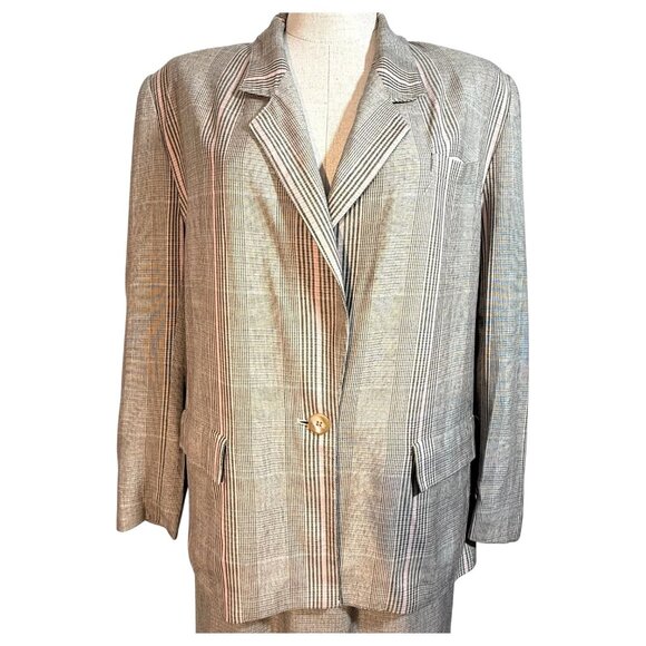 J.Gallery Other - Vintage J Gallery Womens 2 Piece Suit Rayon Linen Size 7/8 One Button Jacket